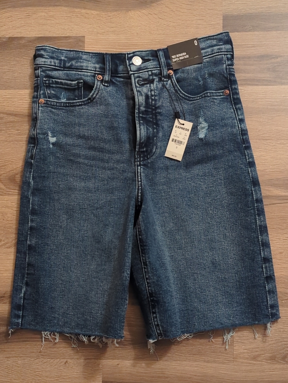 Express Dark Blue High-Rise Denim Bermuda Shorts